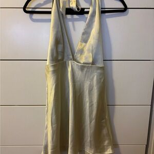 Zara Cream Satin Backless Halter Dress